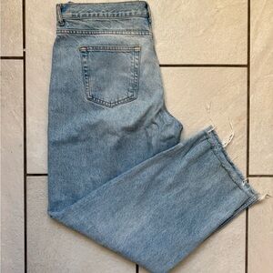 Zara Light Blue Wide Leg Distressed Denim Jeans